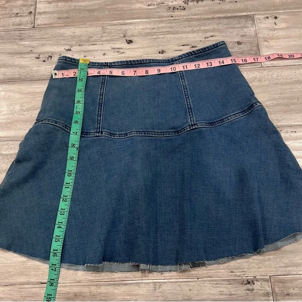 Free People Highlands Denim Blue Asymmetrical Skater Mini Skirt Raw Hem Y2K 90s